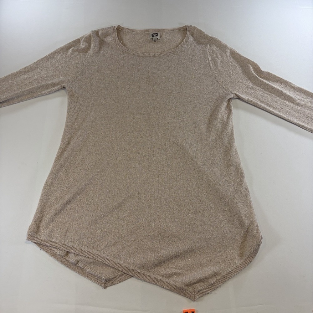 Anne Klein Women's M Gold Metallic Shimmer Knit High Low Tunic Sweater